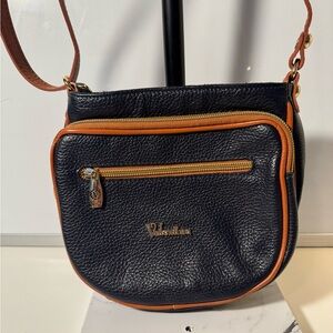 Valentina Navy Blue Leather Crossbody Bag